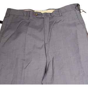 Berle Mens Dress Pants Size 36 Unfinished Blue 100% Wool Flat Front Lined Slacks